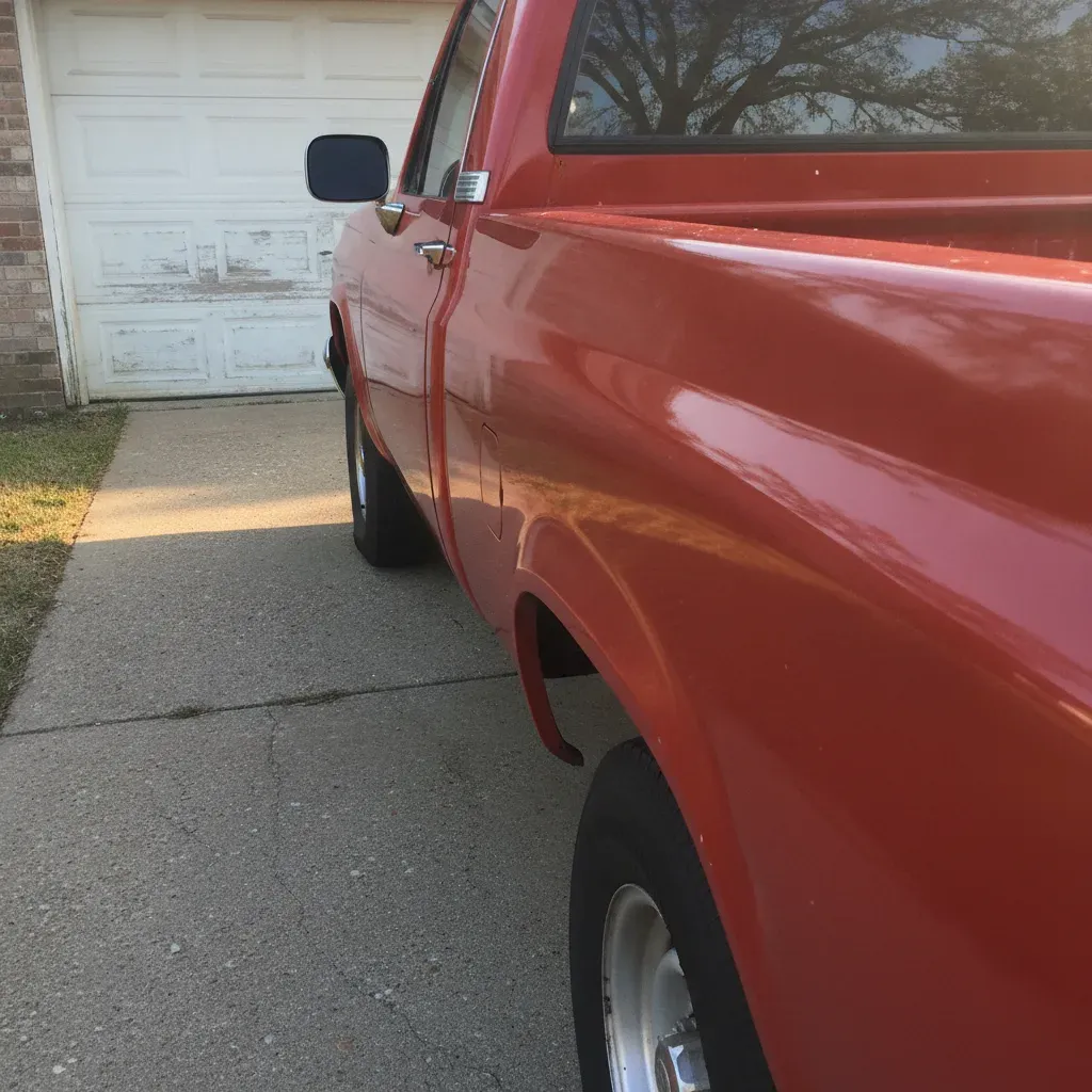 Smooth glossy truck paint after clay bar treatment in Irving driveway