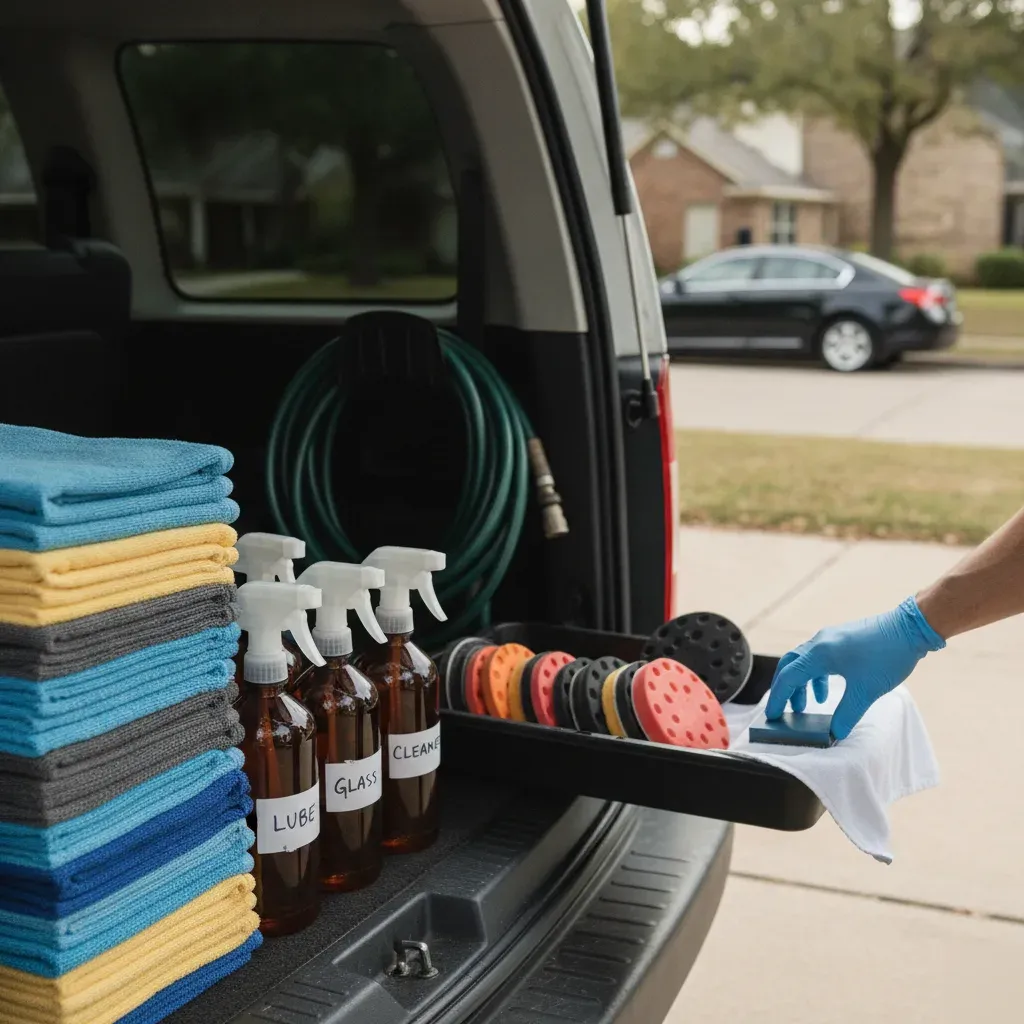 Mobile detailing van supplies for clay bar treatment in Irving