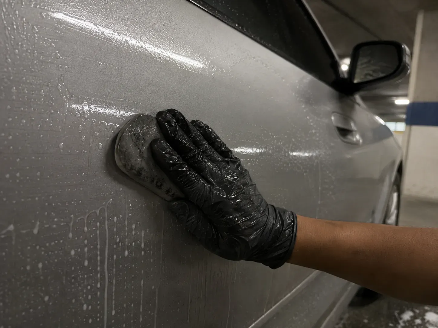 Clay bar treatment lifting bonded grime from car paint in Irving