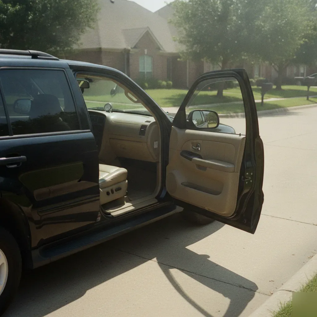 SUV leather interior exposed to hot Irving summer sun damaging seats