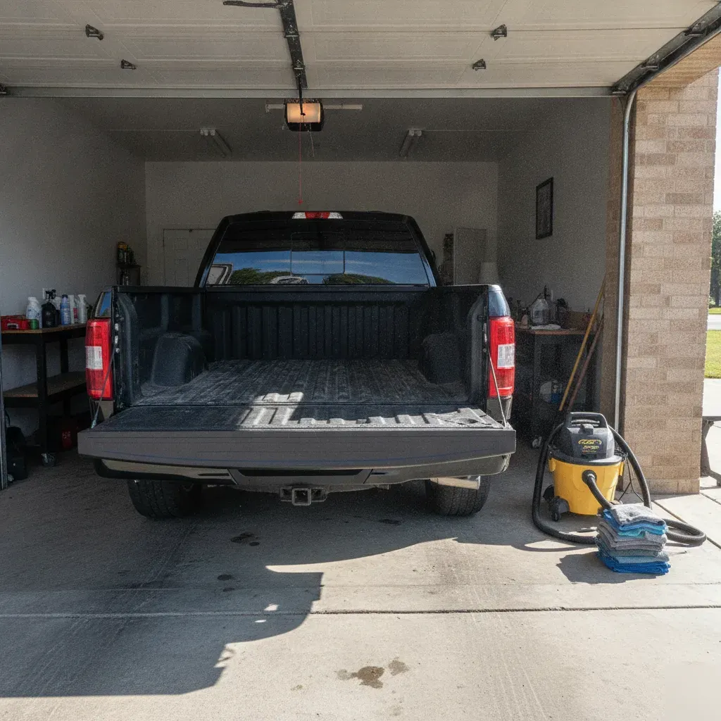 Clean pickup truck seats after pet hair removal service in Fort Worth garage