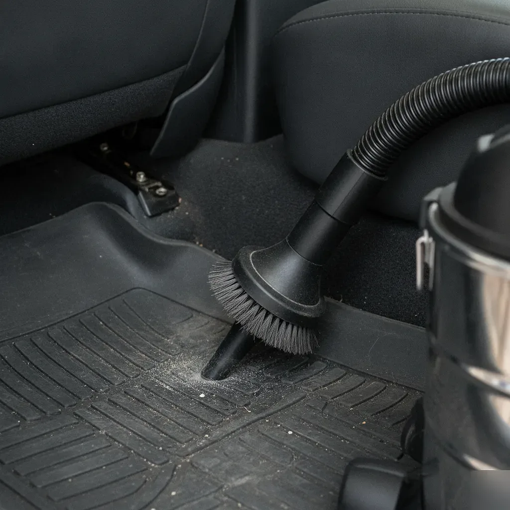 Shop vacuum crevice tool cleaning car seat seam gap in Irving detail shop